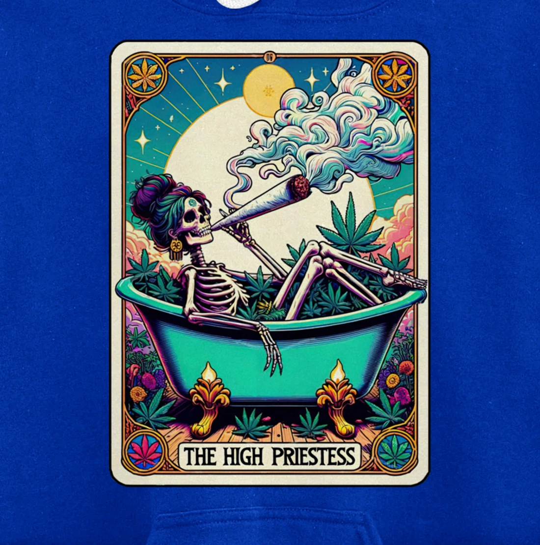 The High Pries-tess Tarot Card 420 Cannabis Witchy Skeleton Pullover Hoodie