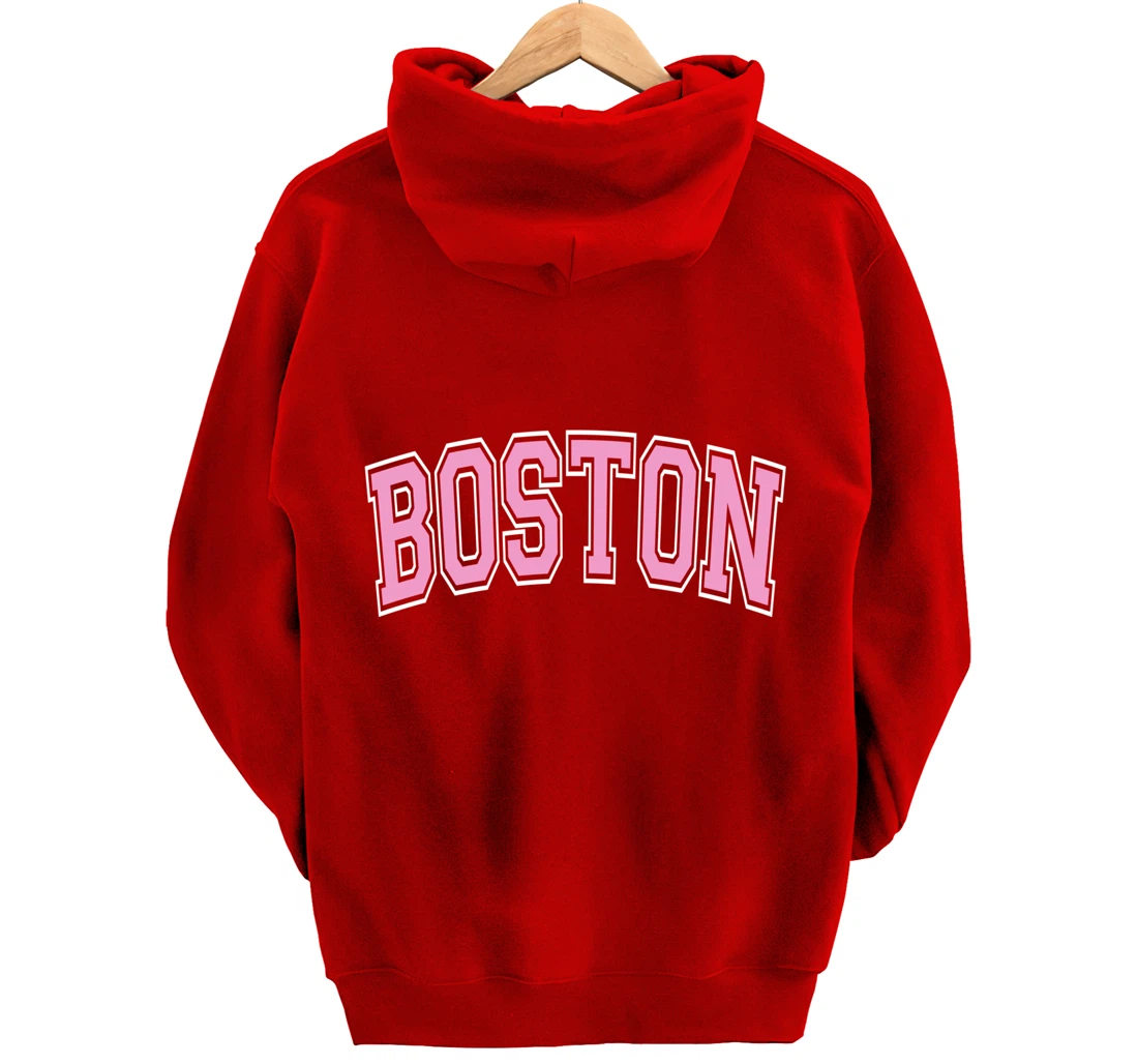 Boston Arched Pink Text Pullover Hoodie