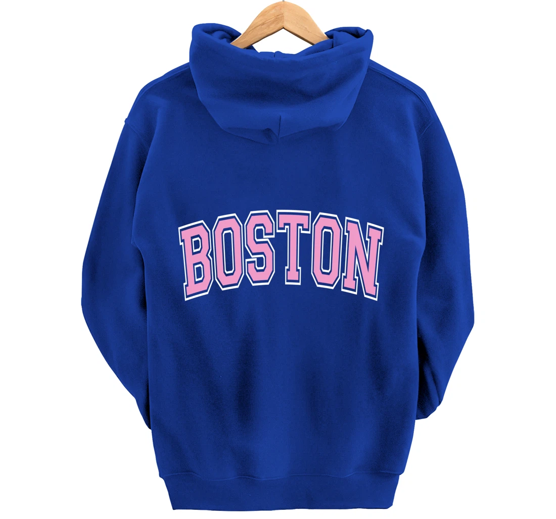Boston Arched Pink Text Pullover Hoodie