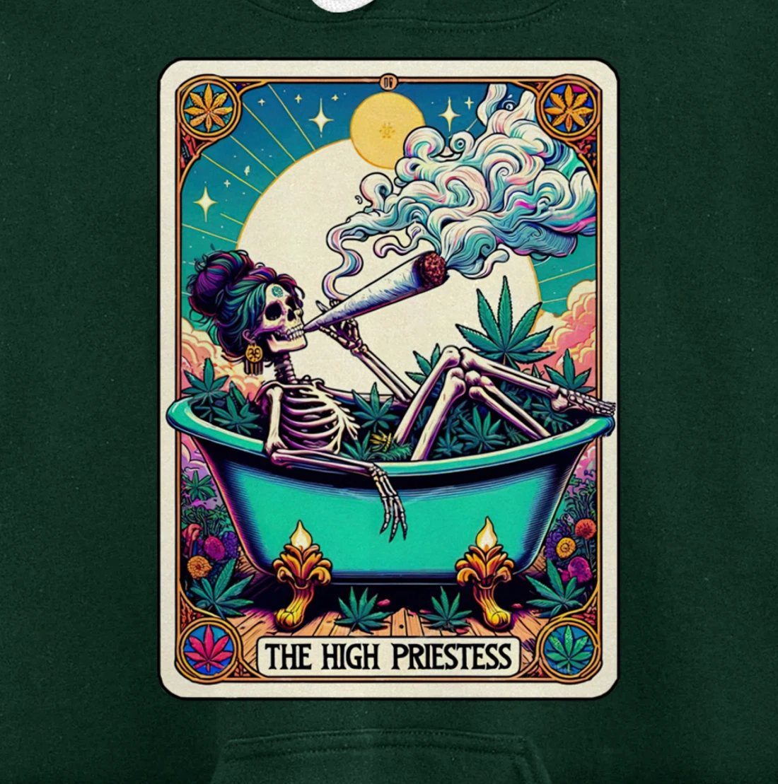 The High Pries-tess Tarot Card 420 Cannabis Witchy Skeleton Pullover Hoodie