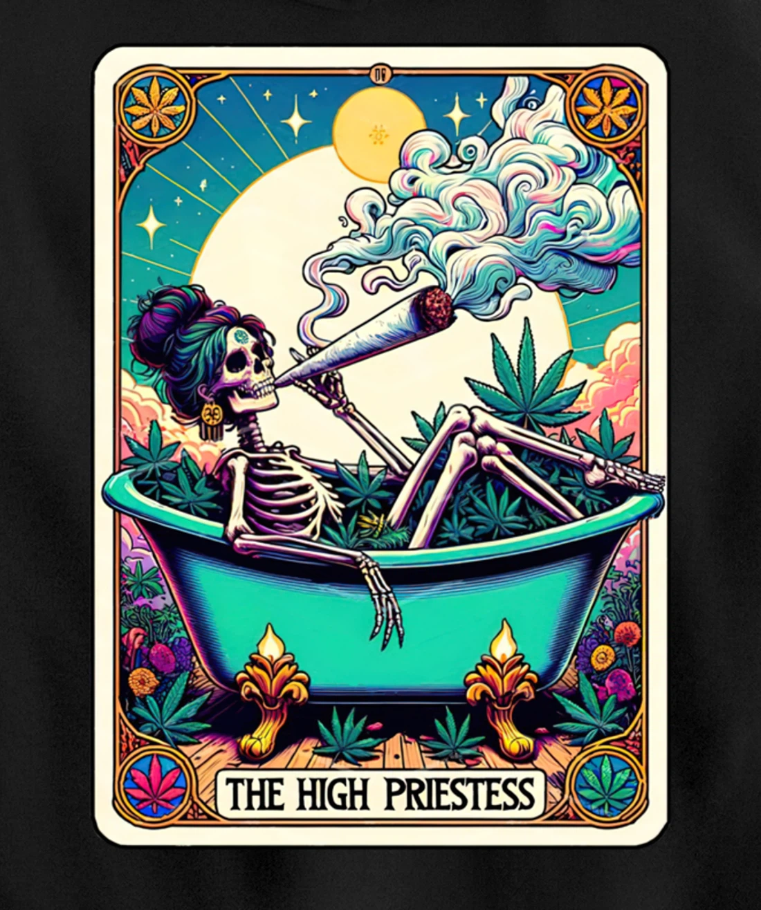 The High Pries-tess Tarot Card 420 Cannabis Witchy Skeleton Pullover Hoodie