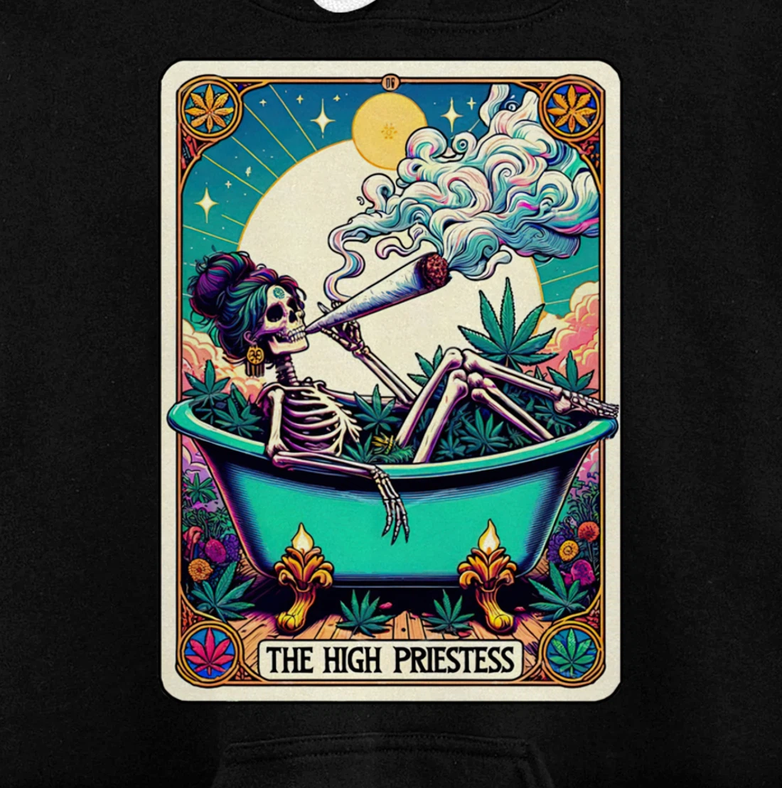 The High Pries-tess Tarot Card 420 Cannabis Witchy Skeleton Pullover Hoodie