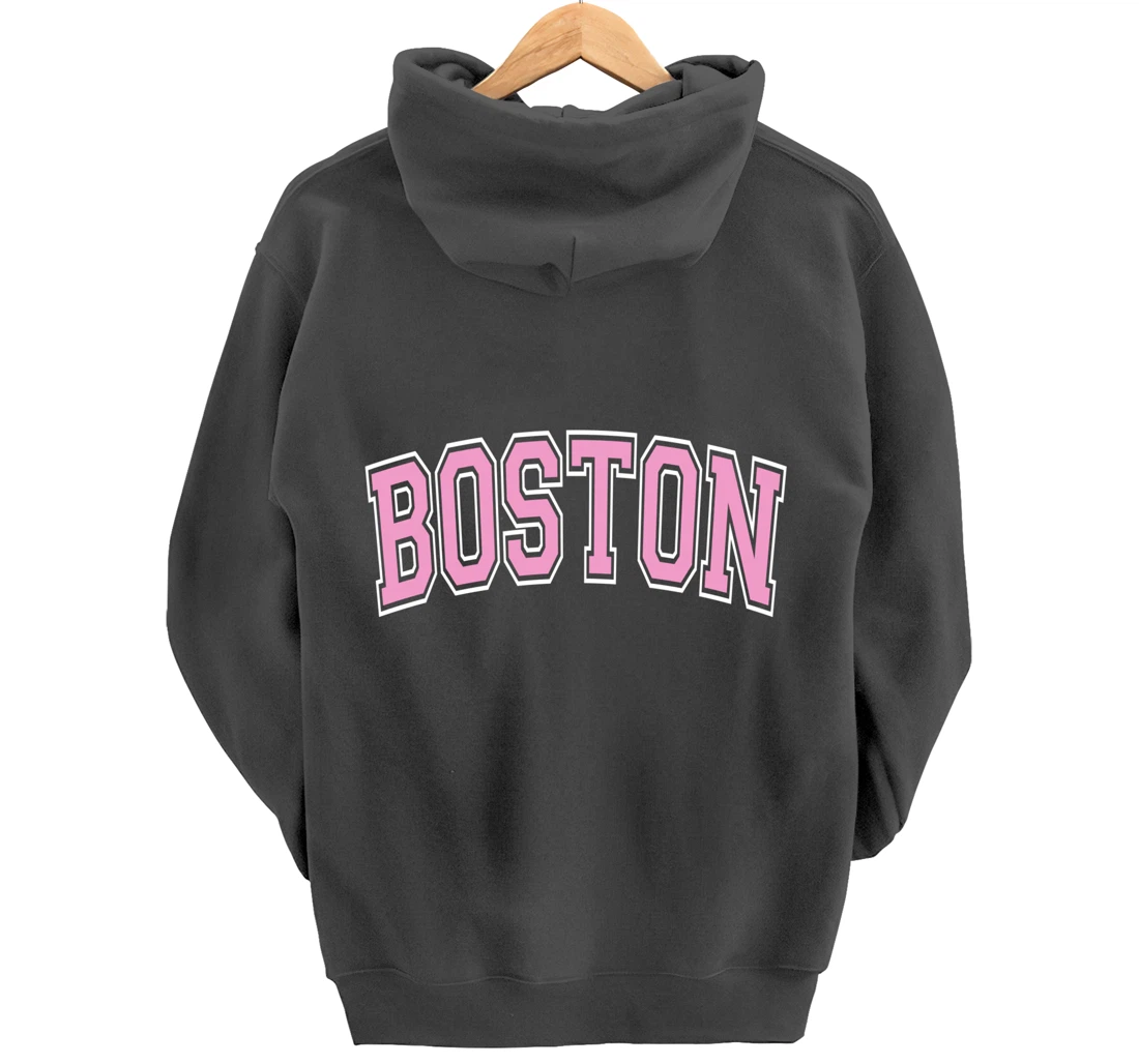 Boston Arched Pink Text Pullover Hoodie
