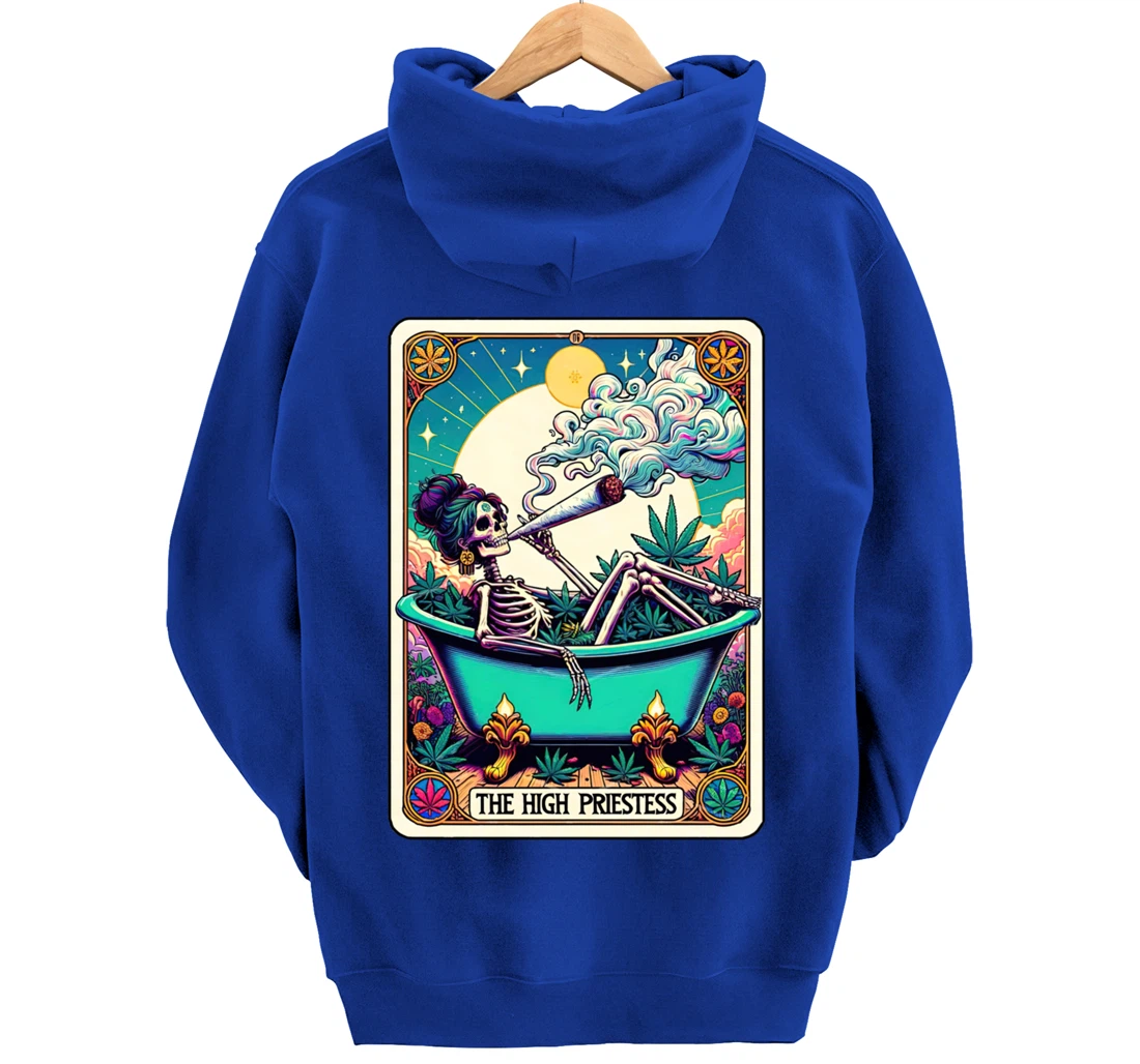 The High Pries-tess Tarot Card 420 Cannabis Witchy Skeleton Pullover Hoodie