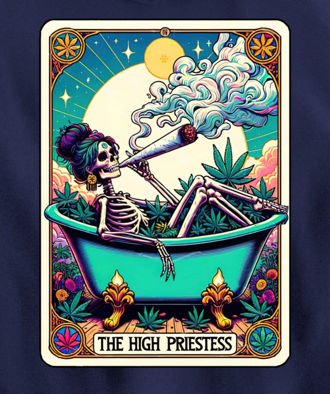 The High Pries-tess Tarot Card 420 Cannabis Witchy Skeleton Pullover Hoodie