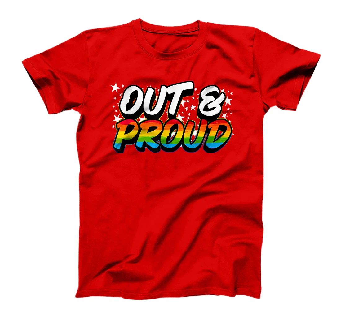 OUT & PROUD Lesbian Bisexual Trans Gay Pride T-Shirt, Women T-Shirt