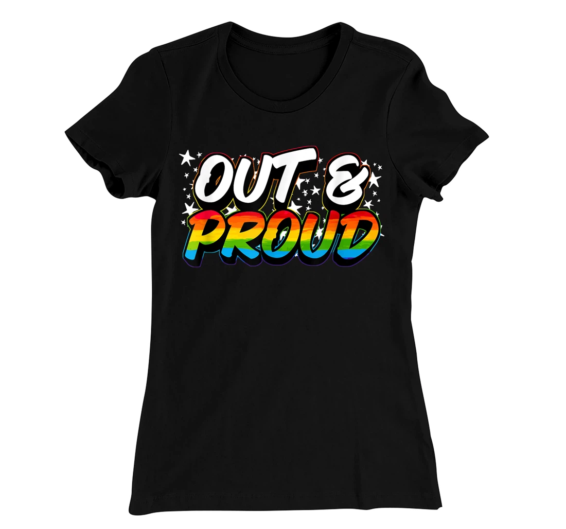OUT & PROUD Lesbian Bisexual Trans Gay Pride T-Shirt, Women T-Shirt