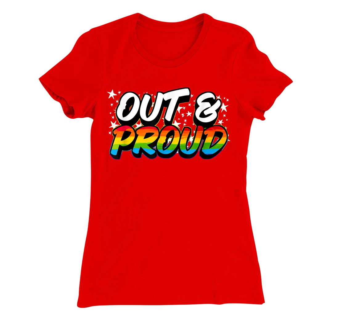 OUT & PROUD Lesbian Bisexual Trans Gay Pride T-Shirt, Women T-Shirt