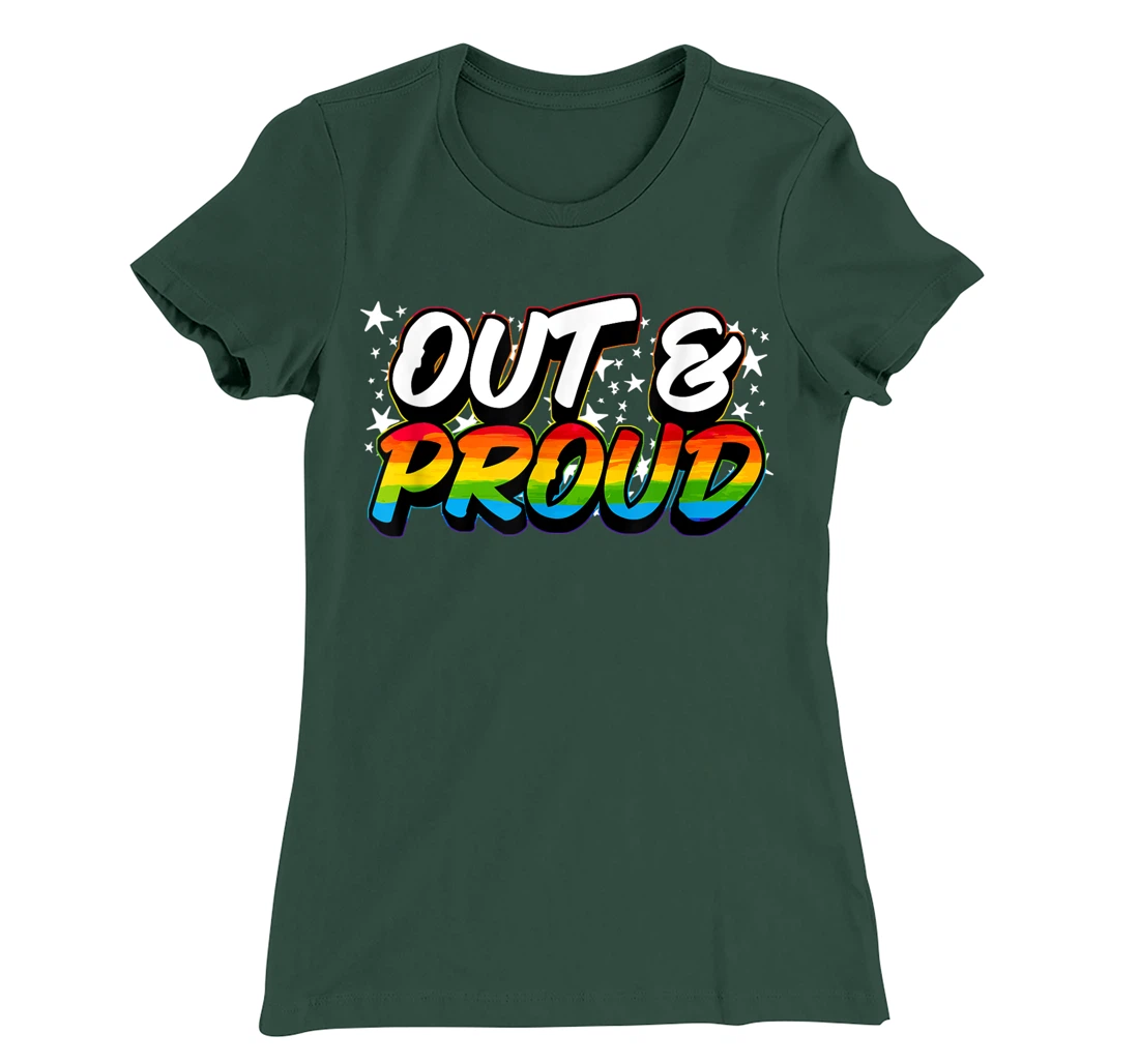 OUT & PROUD Lesbian Bisexual Trans Gay Pride T-Shirt, Women T-Shirt