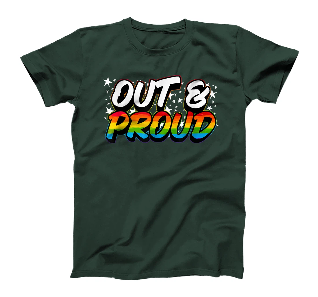 OUT & PROUD Lesbian Bisexual Trans Gay Pride T-Shirt, Women T-Shirt