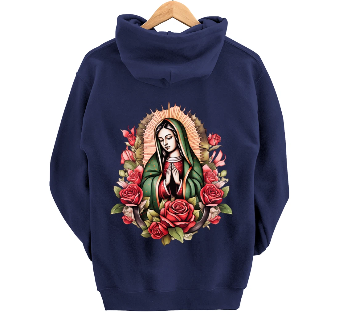 Our Lady Virgen De Guadalupe Virgin Mary Floral Pullover Hoodie