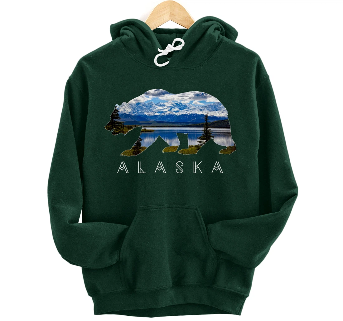 Alaskan Bear with Lake & Mountain Souvenir HOODIE Pullover Hoodie
