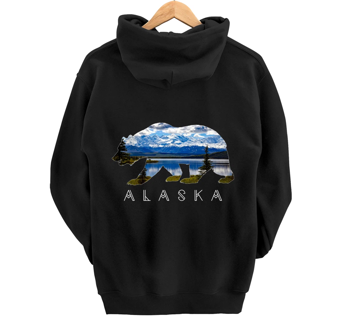 Alaskan Bear with Lake & Mountain Souvenir HOODIE Pullover Hoodie