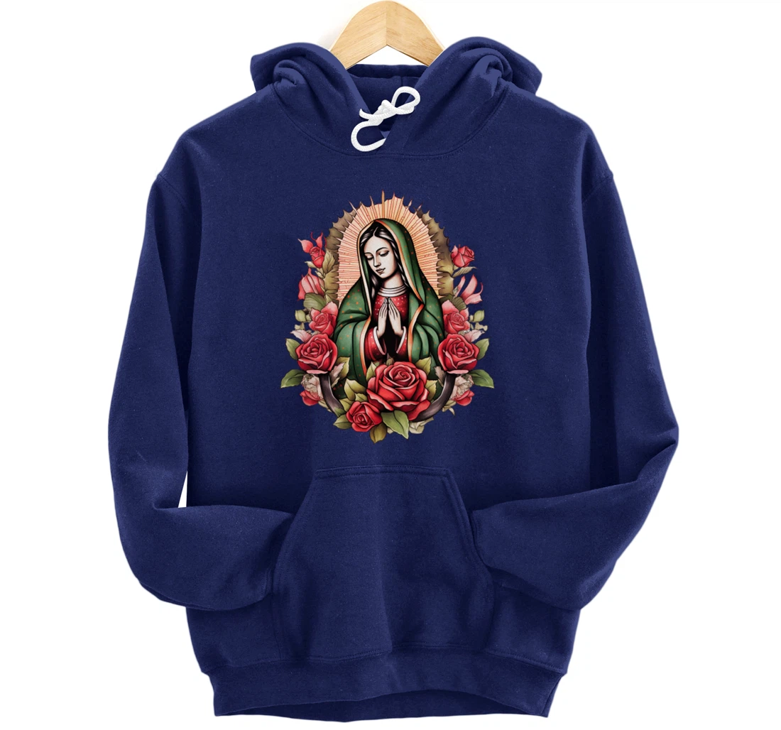Our Lady Virgen De Guadalupe Virgin Mary Floral Pullover Hoodie