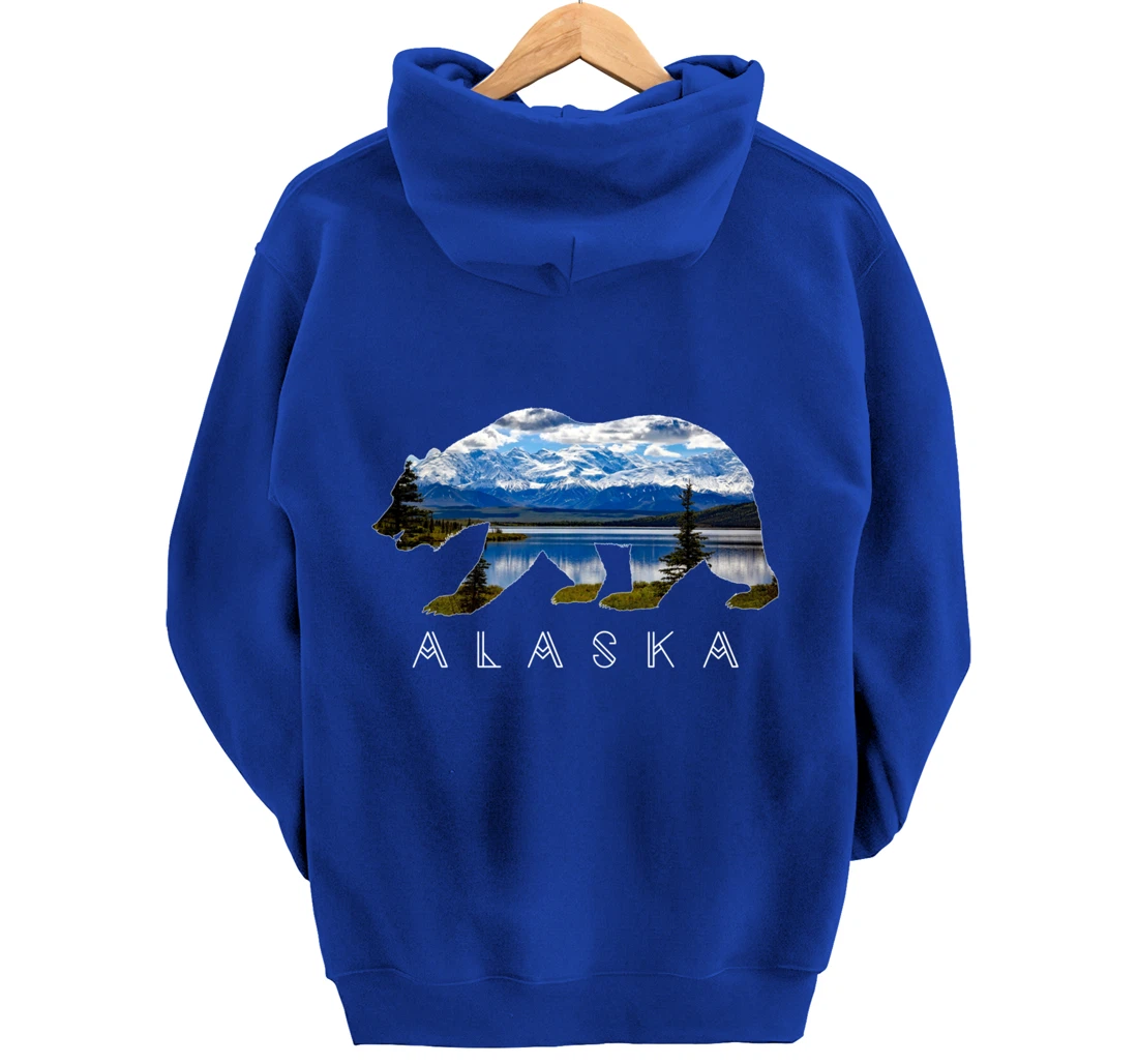 Alaskan Bear with Lake & Mountain Souvenir HOODIE Pullover Hoodie