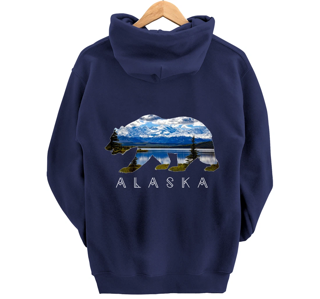 Alaskan Bear with Lake & Mountain Souvenir HOODIE Pullover Hoodie