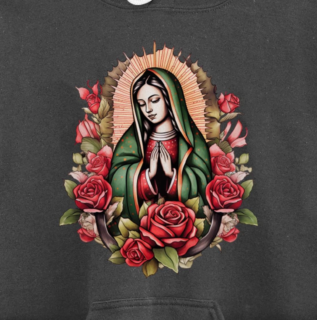 Our Lady Virgen De Guadalupe Virgin Mary Floral Pullover Hoodie