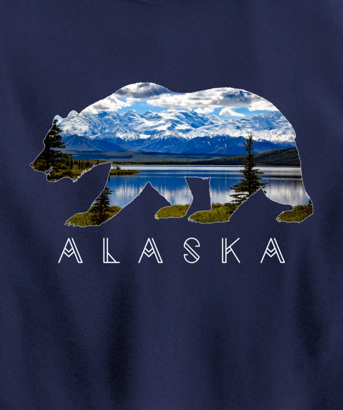 Alaskan Bear with Lake & Mountain Souvenir HOODIE Pullover Hoodie