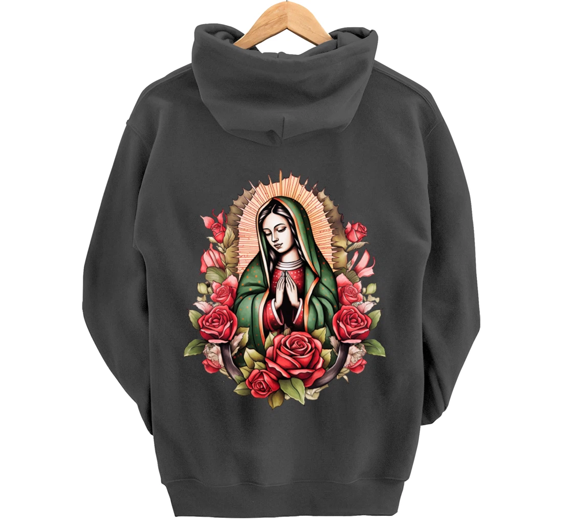 Our Lady Virgen De Guadalupe Virgin Mary Floral Pullover Hoodie