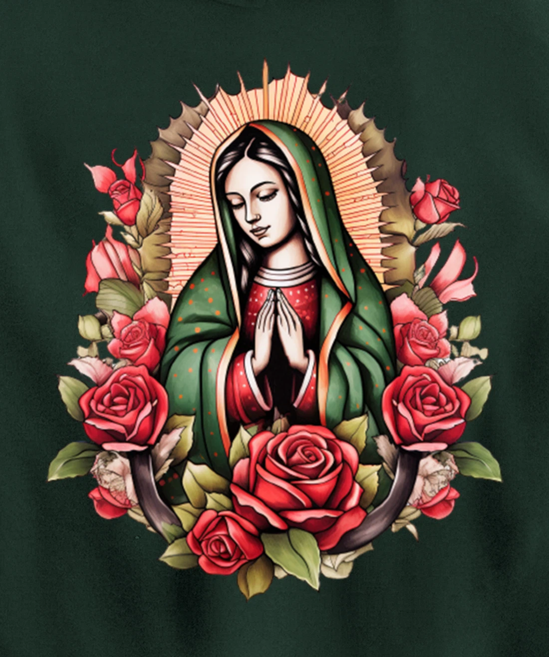 Our Lady Virgen De Guadalupe Virgin Mary Floral Pullover Hoodie