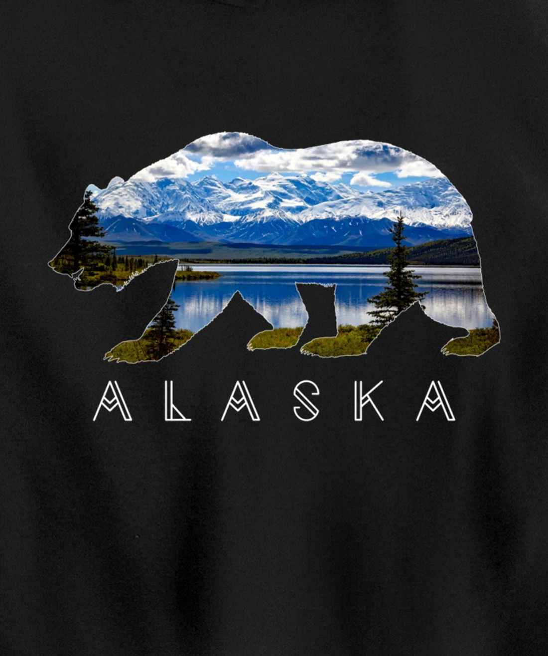 Alaskan Bear with Lake & Mountain Souvenir HOODIE Pullover Hoodie