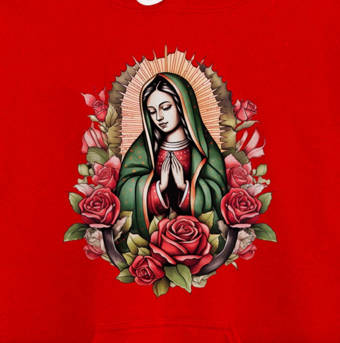 Our Lady Virgen De Guadalupe Virgin Mary Floral Pullover Hoodie
