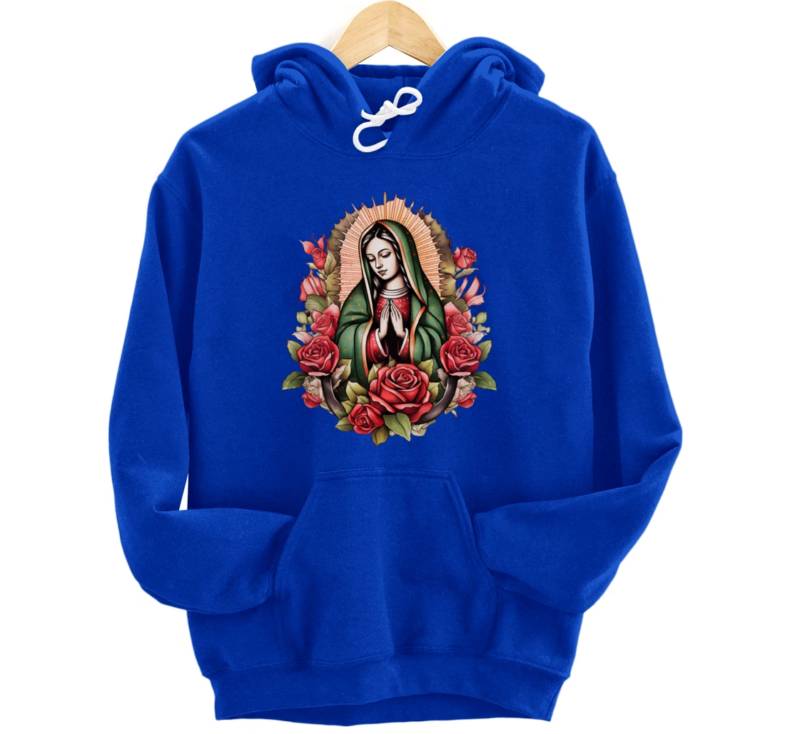 Our Lady Virgen De Guadalupe Virgin Mary Floral Pullover Hoodie