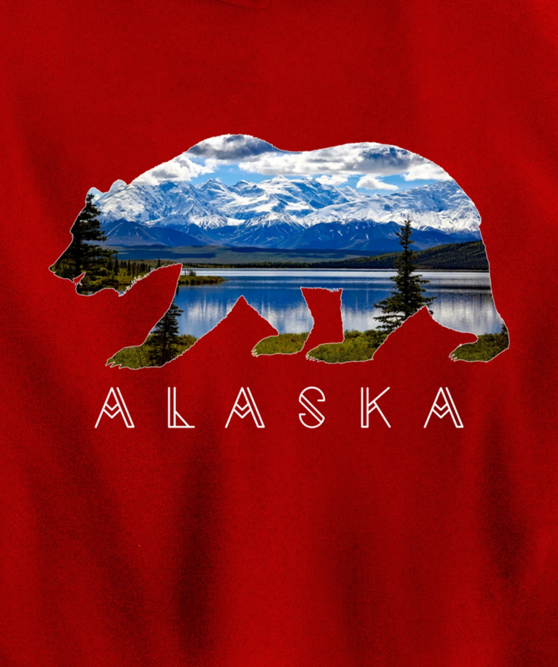Alaskan Bear with Lake & Mountain Souvenir HOODIE Pullover Hoodie