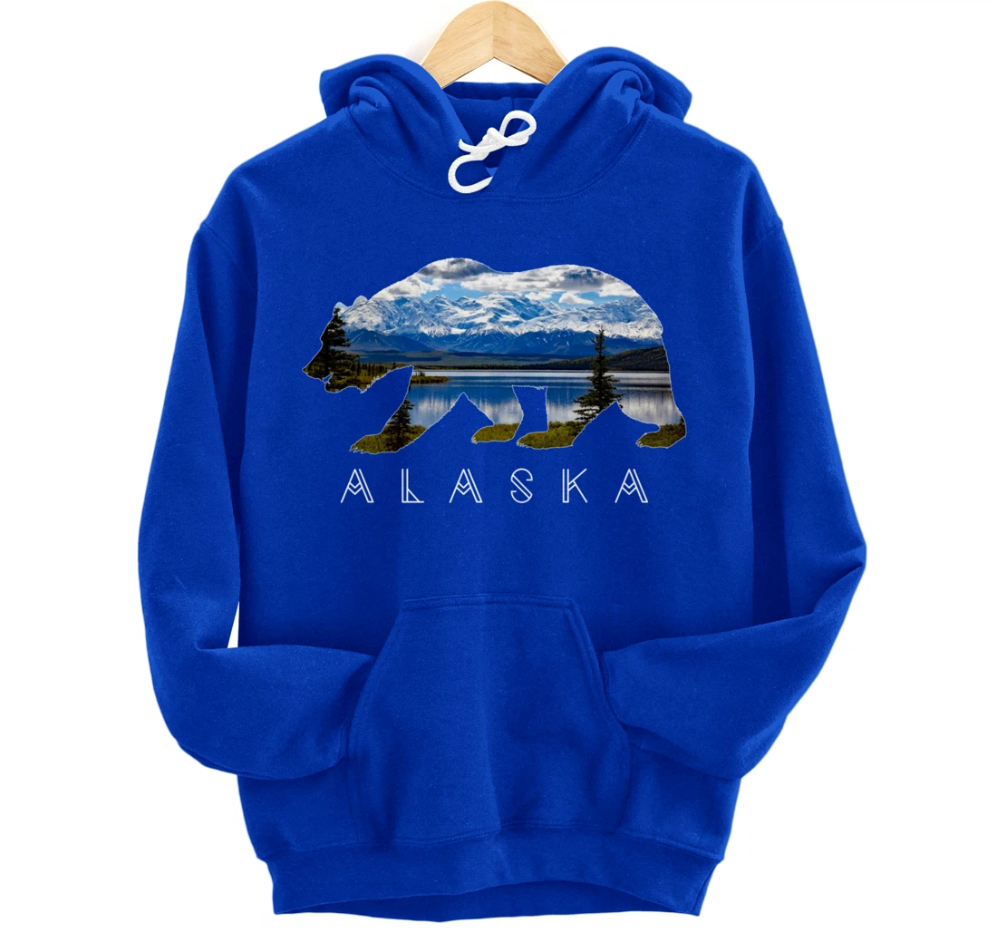 Alaskan Bear with Lake & Mountain Souvenir HOODIE Pullover Hoodie