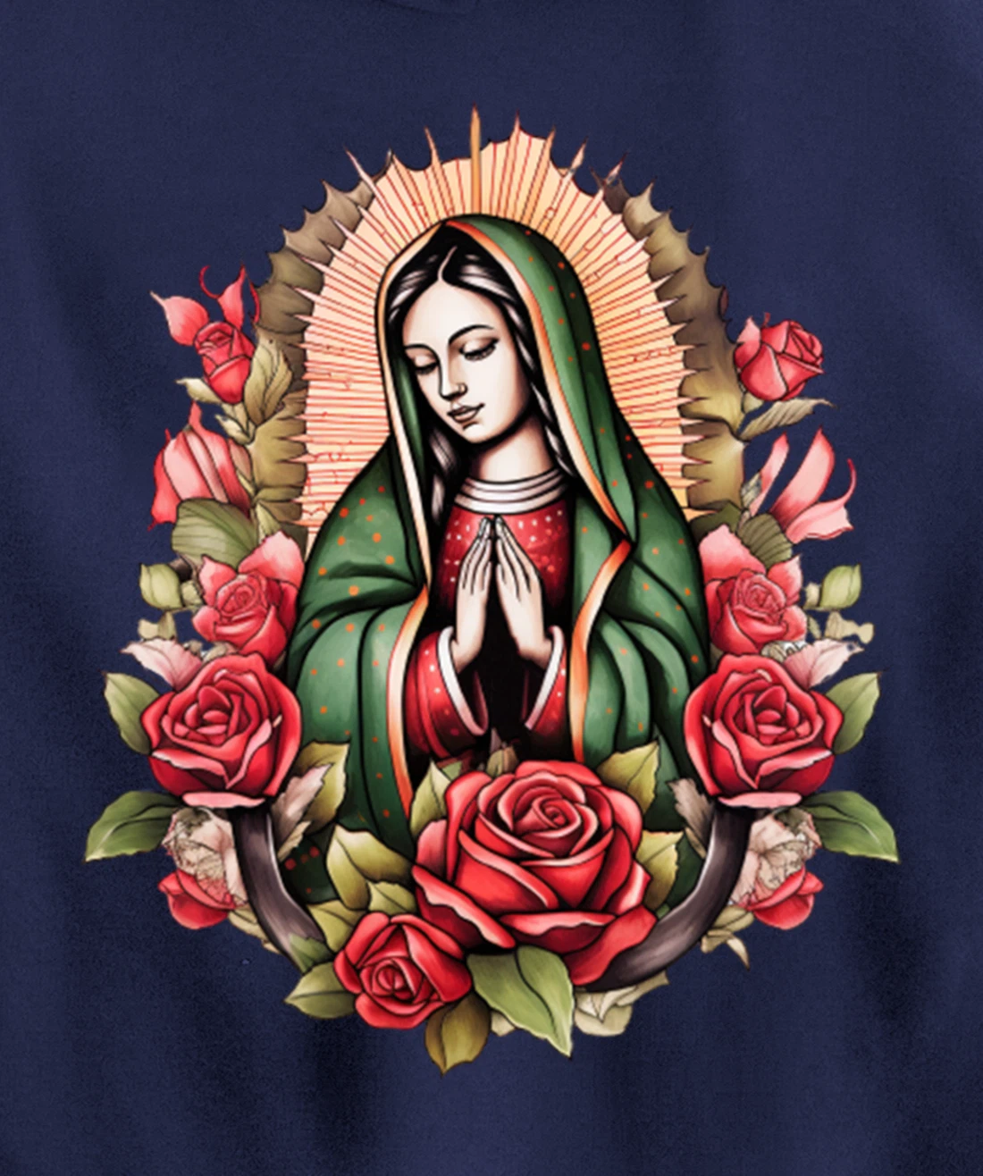 Our Lady Virgen De Guadalupe Virgin Mary Floral Pullover Hoodie