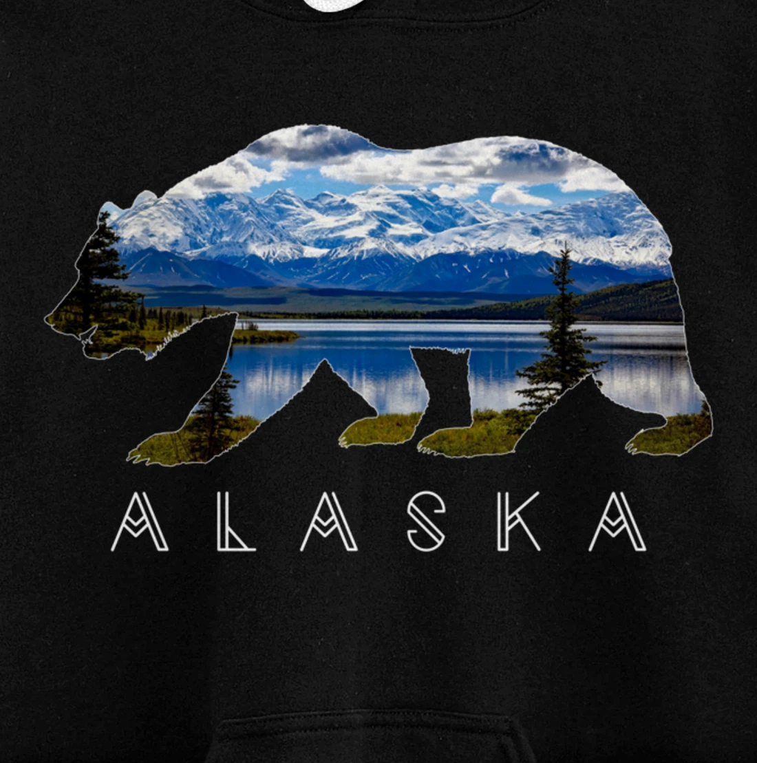 Alaskan Bear with Lake & Mountain Souvenir HOODIE Pullover Hoodie