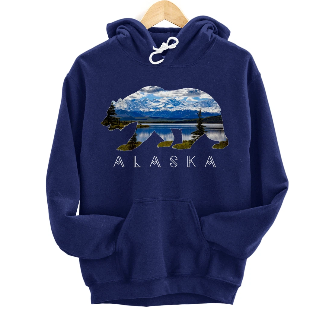 Alaskan Bear with Lake & Mountain Souvenir HOODIE Pullover Hoodie