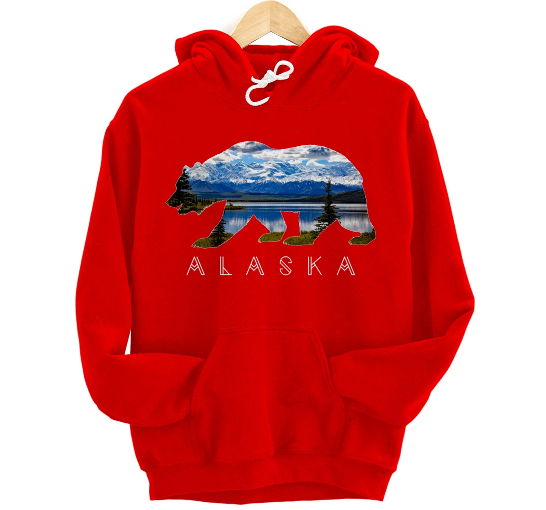 Alaskan Bear with Lake & Mountain Souvenir HOODIE Pullover Hoodie
