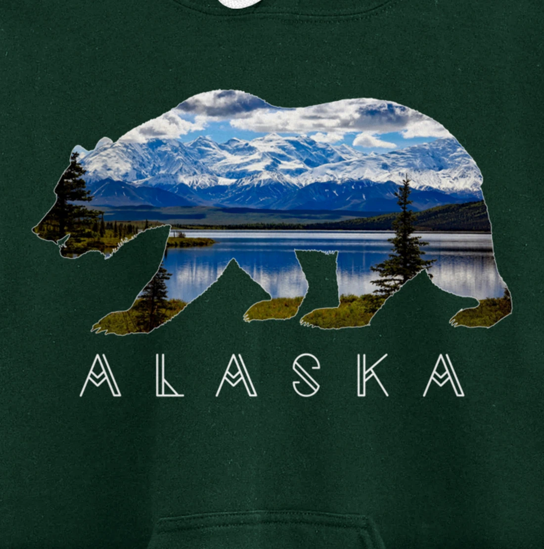 Alaskan Bear with Lake & Mountain Souvenir HOODIE Pullover Hoodie