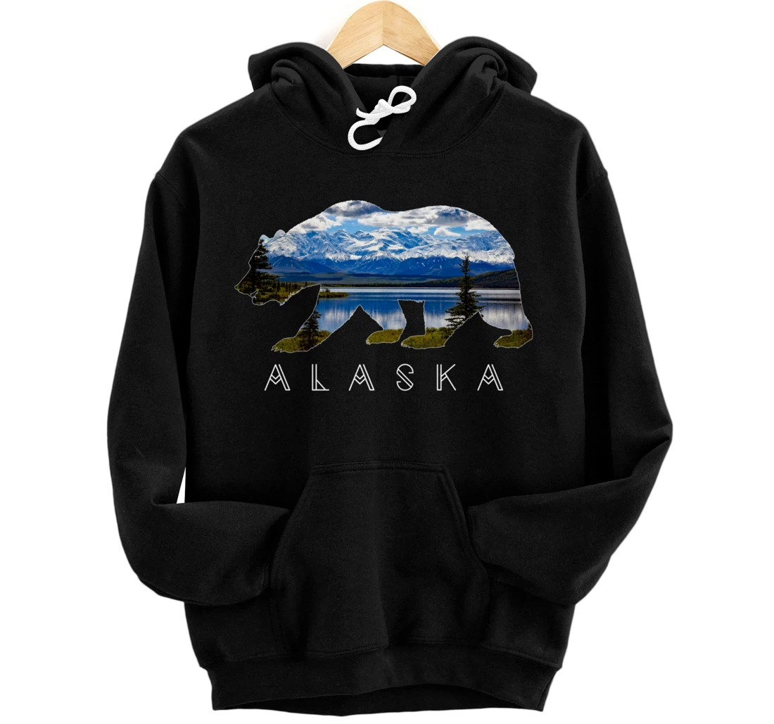 Alaskan Bear with Lake & Mountain Souvenir HOODIE Pullover Hoodie