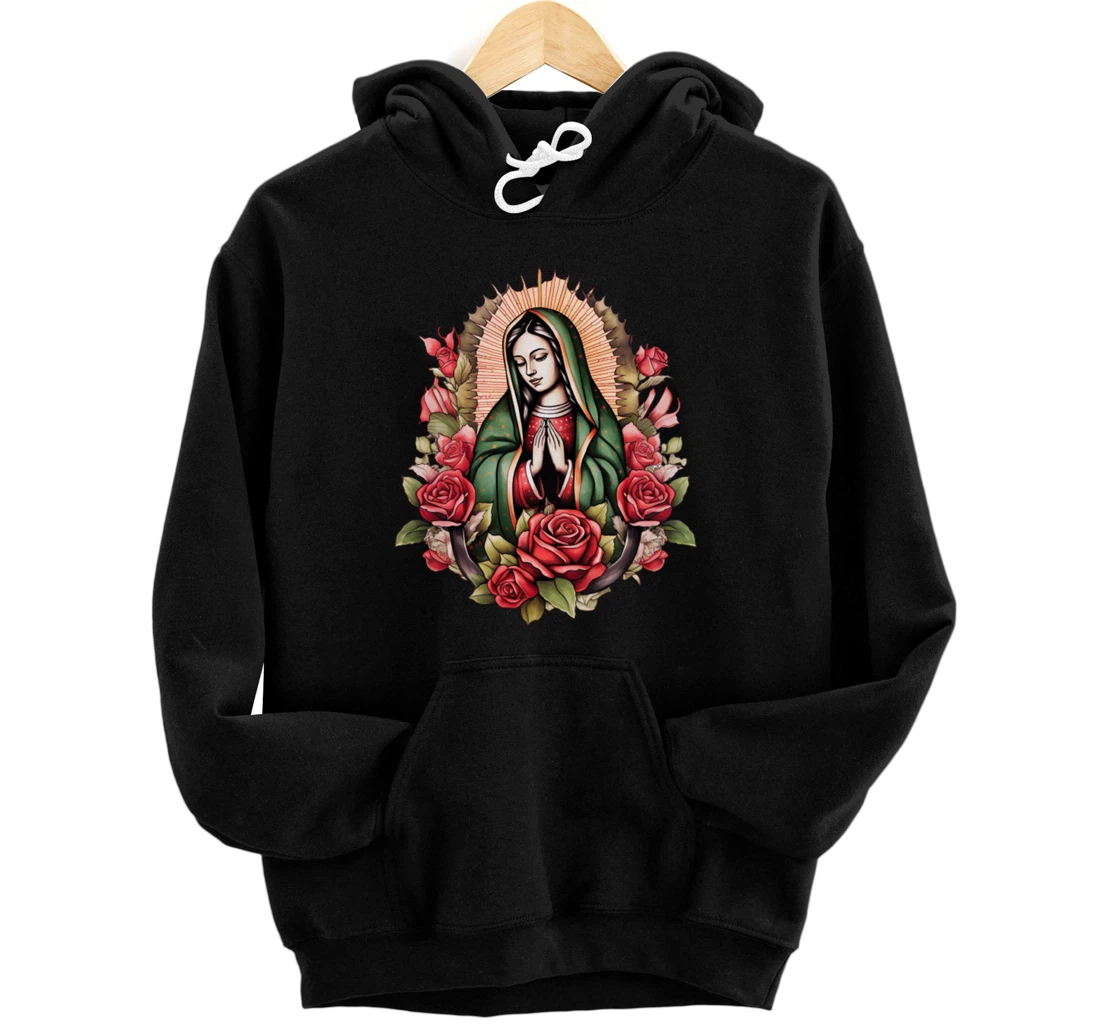 Our Lady Virgen De Guadalupe Virgin Mary Floral Pullover Hoodie