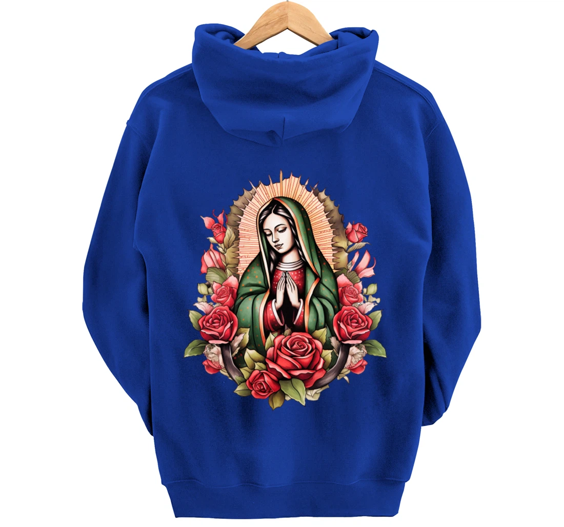 Our Lady Virgen De Guadalupe Virgin Mary Floral Pullover Hoodie