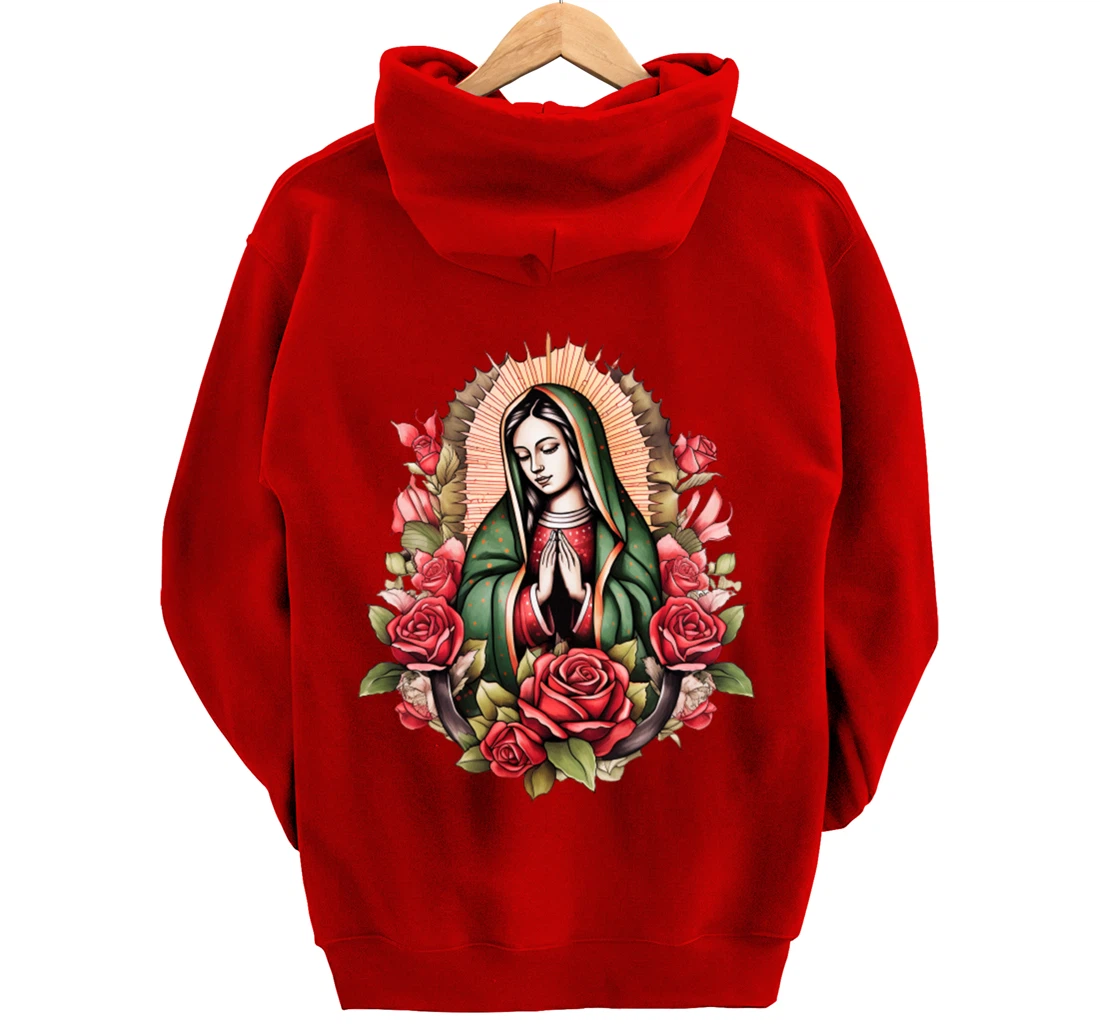 Our Lady Virgen De Guadalupe Virgin Mary Floral Pullover Hoodie