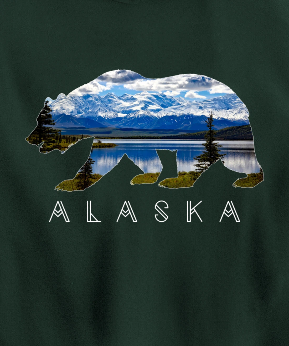Alaskan Bear with Lake & Mountain Souvenir HOODIE Pullover Hoodie