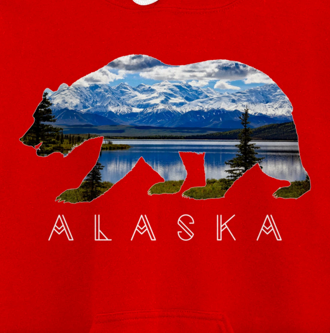 Alaskan Bear with Lake & Mountain Souvenir HOODIE Pullover Hoodie