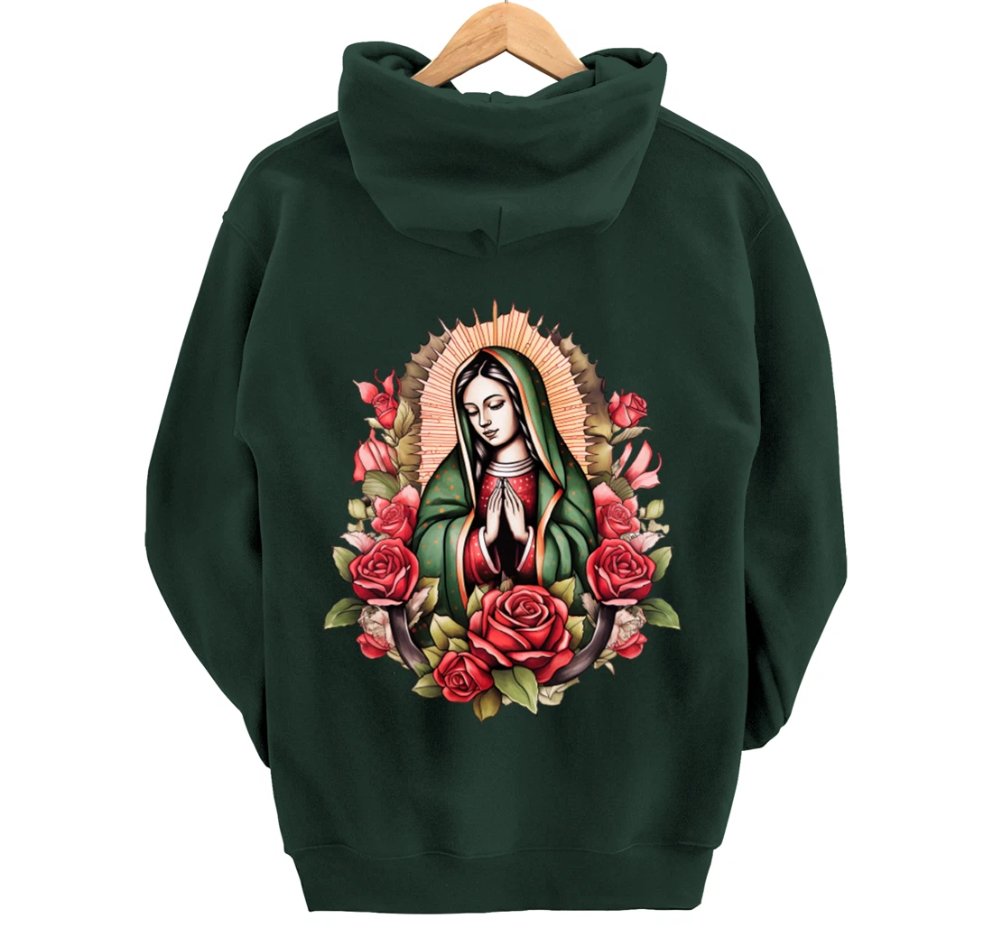 Our Lady Virgen De Guadalupe Virgin Mary Floral Pullover Hoodie