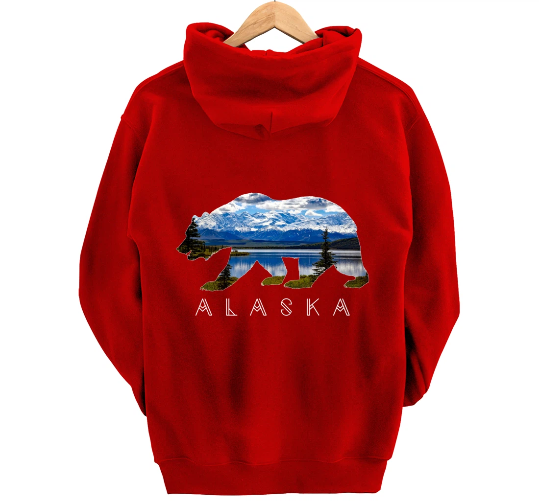 Alaskan Bear with Lake & Mountain Souvenir HOODIE Pullover Hoodie