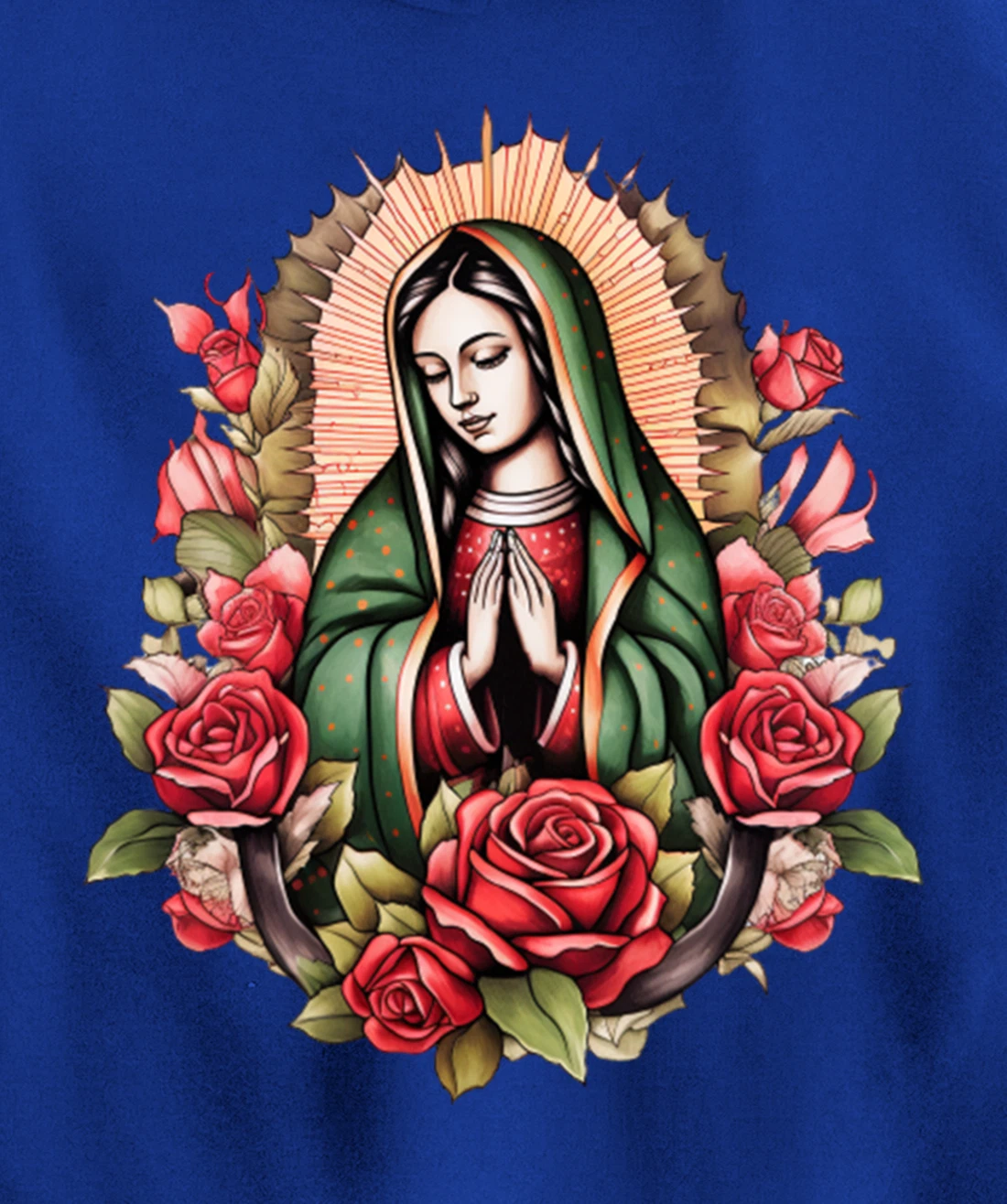 Our Lady Virgen De Guadalupe Virgin Mary Floral Pullover Hoodie