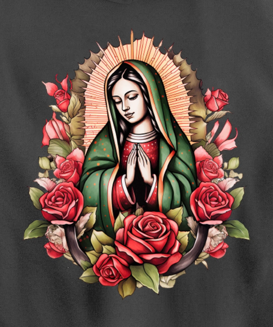 Our Lady Virgen De Guadalupe Virgin Mary Floral Pullover Hoodie