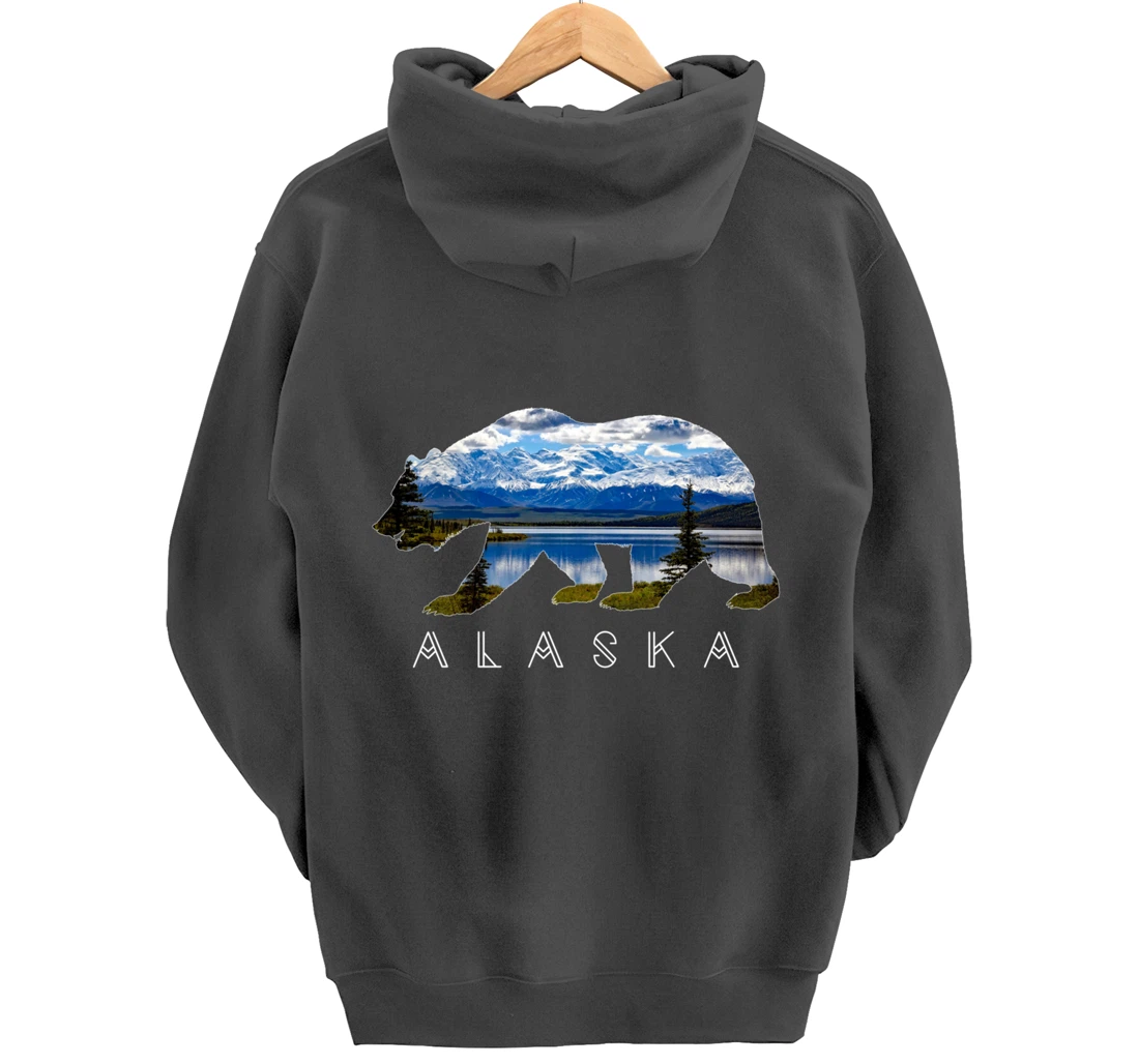 Alaskan Bear with Lake & Mountain Souvenir HOODIE Pullover Hoodie
