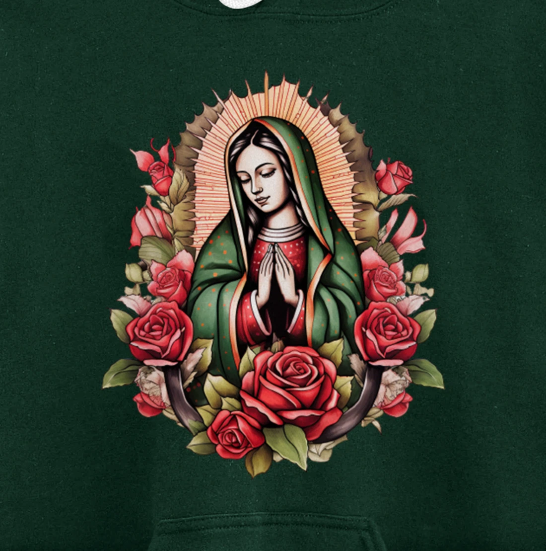 Our Lady Virgen De Guadalupe Virgin Mary Floral Pullover Hoodie