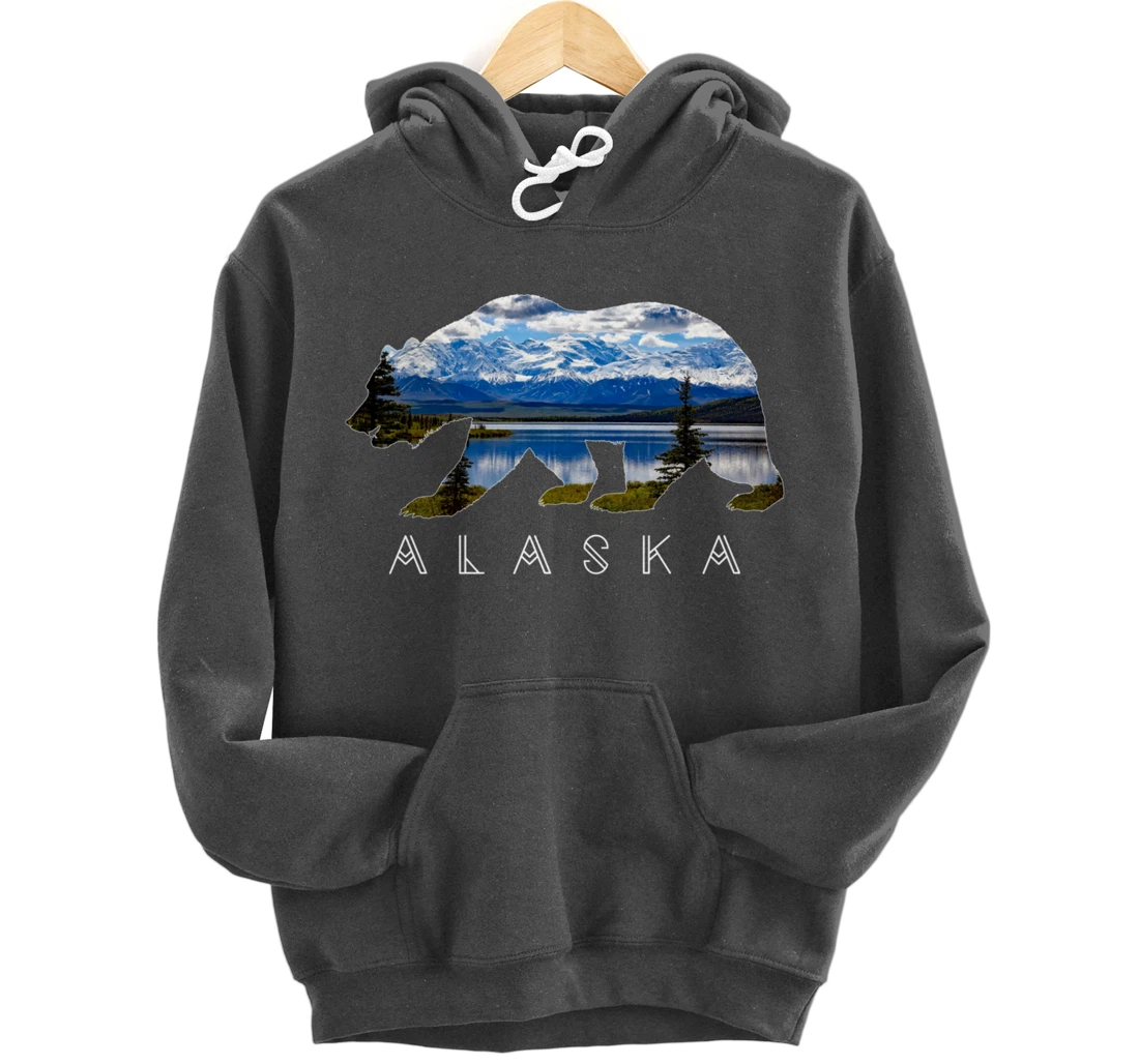 Alaskan Bear with Lake & Mountain Souvenir HOODIE Pullover Hoodie