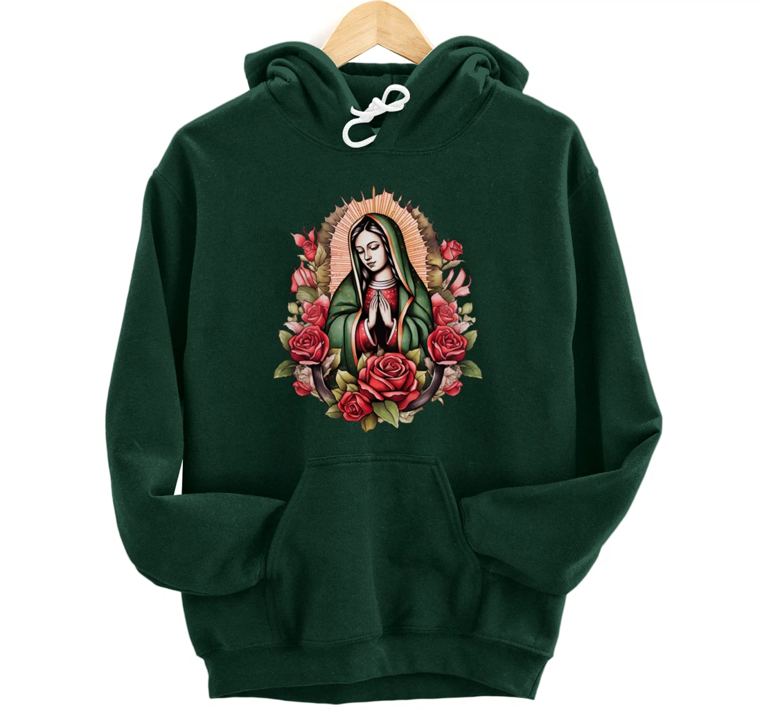 Our Lady Virgen De Guadalupe Virgin Mary Floral Pullover Hoodie