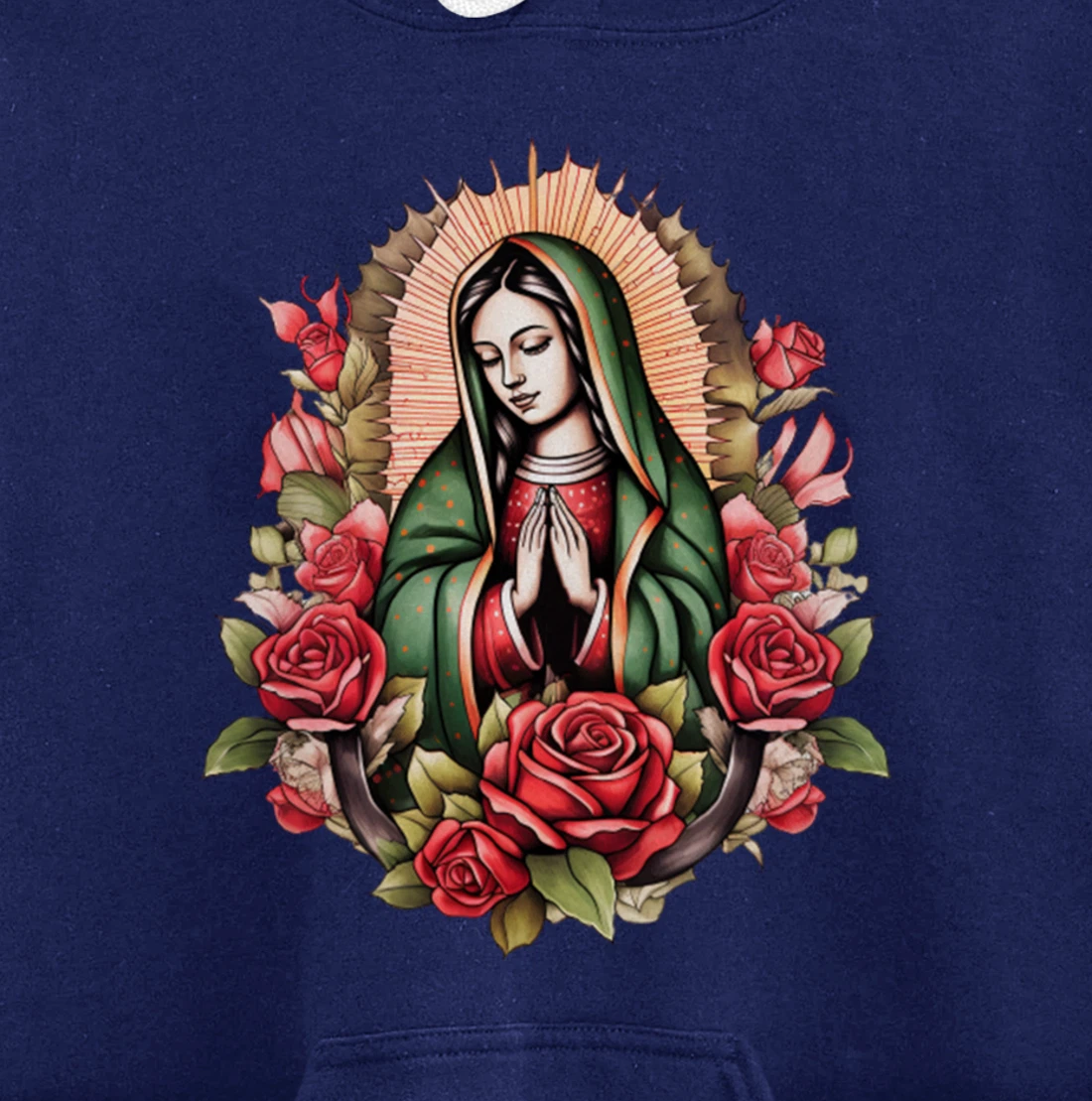 Our Lady Virgen De Guadalupe Virgin Mary Floral Pullover Hoodie