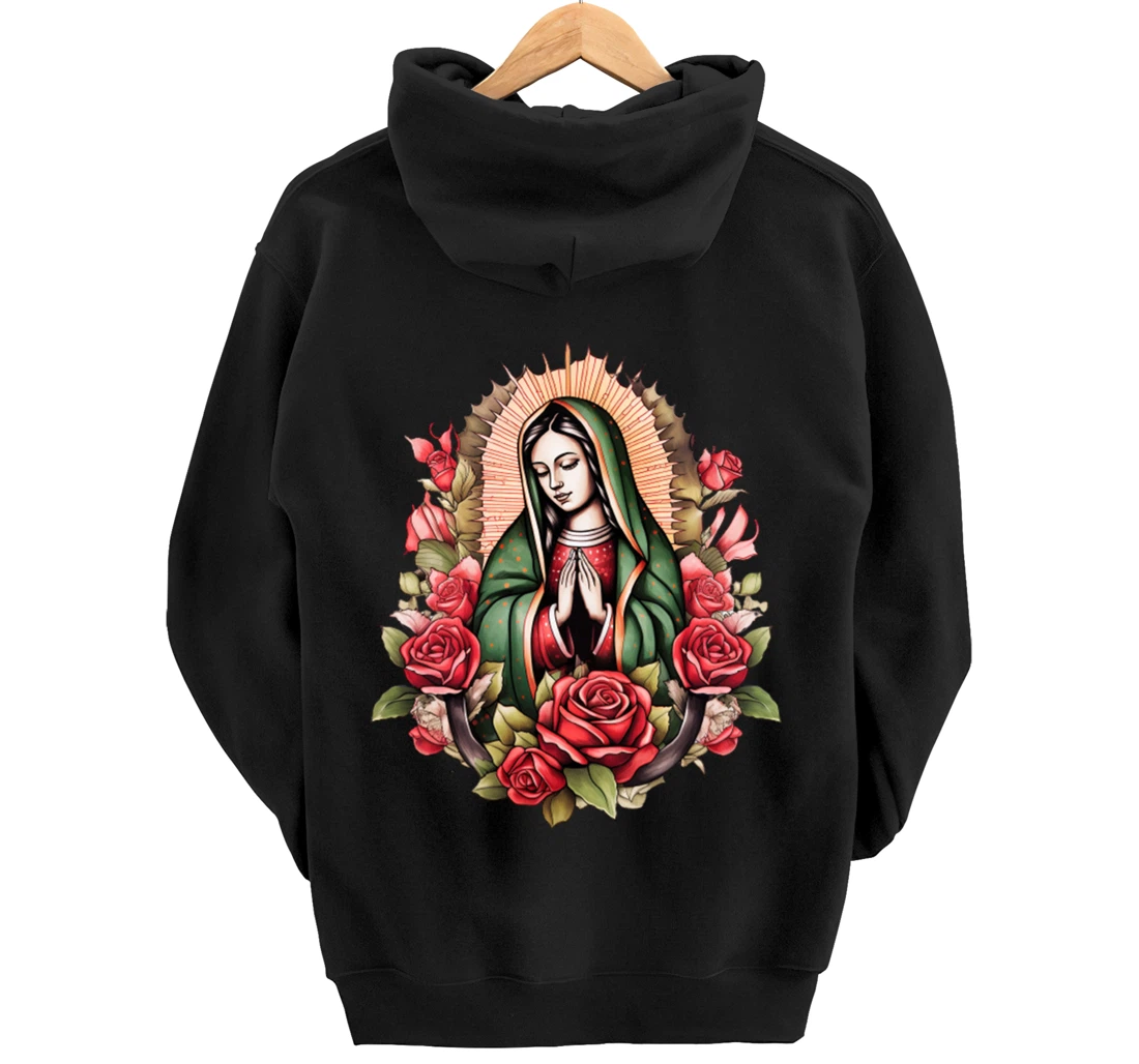 Our Lady Virgen De Guadalupe Virgin Mary Floral Pullover Hoodie